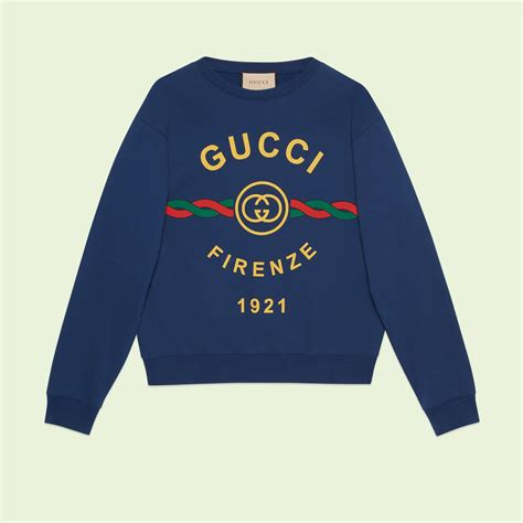 GUCCI Felpa blu in cotone con logo 